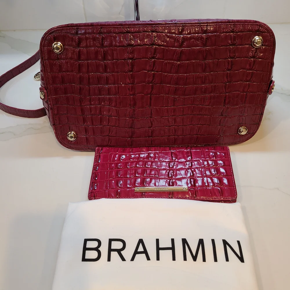 Brahmin Vintage Vivian Prissy Raspberry Set With Wallet EUC made in Italy